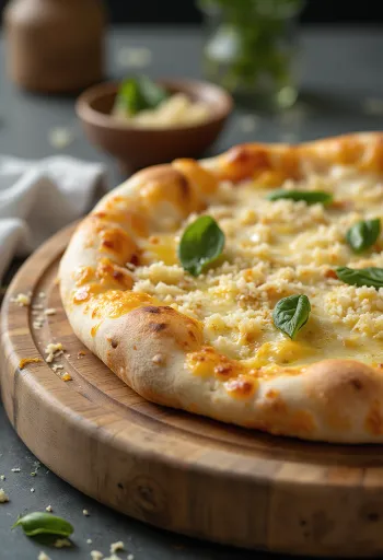 Biela pizza servírovaná s ricottou, mozzarellou a čerstvými bylinkami
