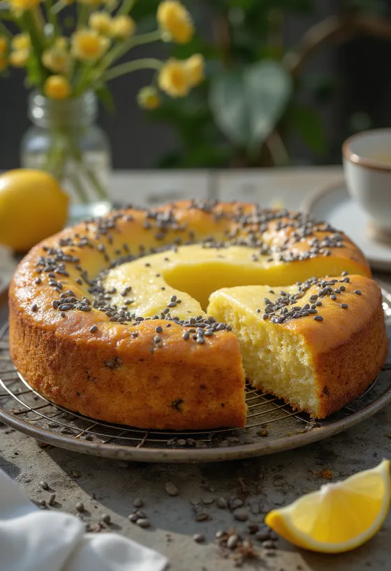 Citrónovo-maková torta nakrájaná na rezy