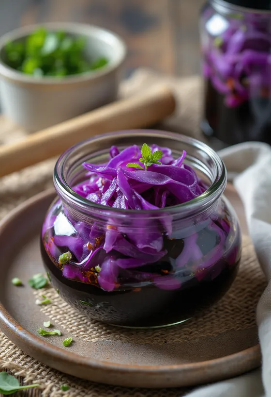 Shiso-zuke nakladané v listoch shiso so sójovou omáčkou a ryžovým octom