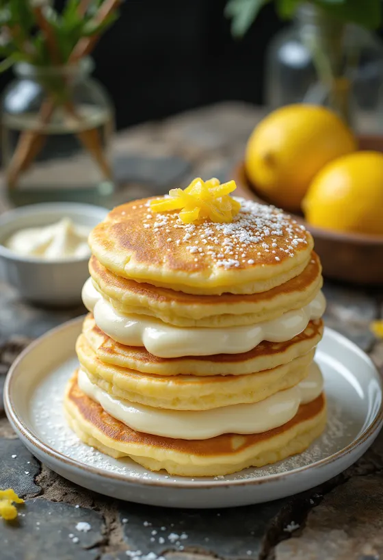 Tvarohová palacinková torta podávaná na tanieri