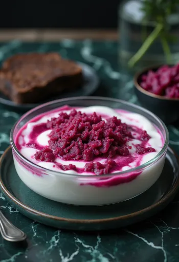 Prebiotický cviklový šalát s jogurtom, podávaný s petržlenovou vňaťou