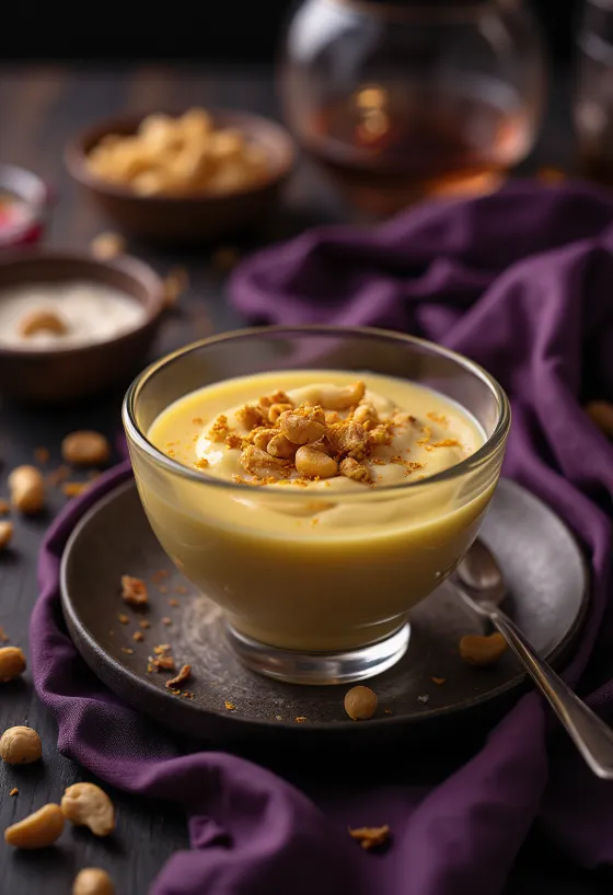 Shrikhand podávaný s kešu orechmi