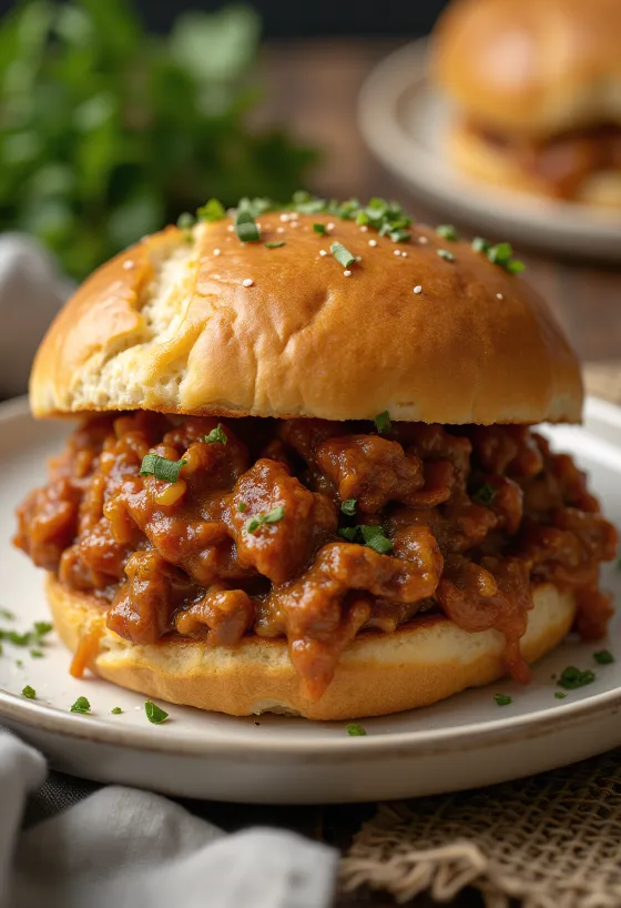 Sloppy Joe sendvič na olivovom oleji, bohato naplnený mletým mäsom