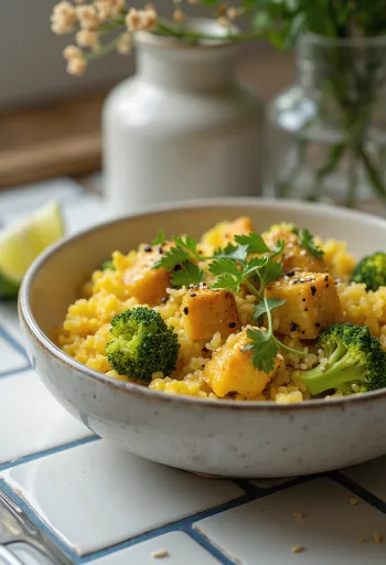 Brokolicové kari s quinoou a tofu
