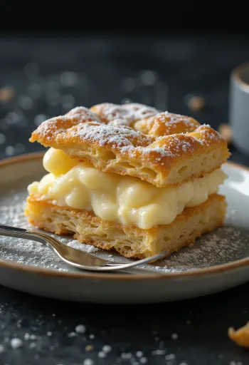 Vanilkový krémeš nakrájaný na rezy