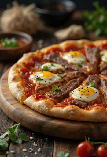 Kórejská pizza s hovädzím mäsom Bulgogi servírovaná