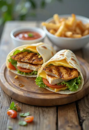 Kurací wrap s čerstvou zeleninou, grilovaným kuracím mäsom a jogurtovou zálievkou