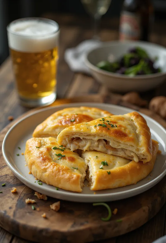 Dozlatista upečené calzone s kuracím mäsom a horčicou