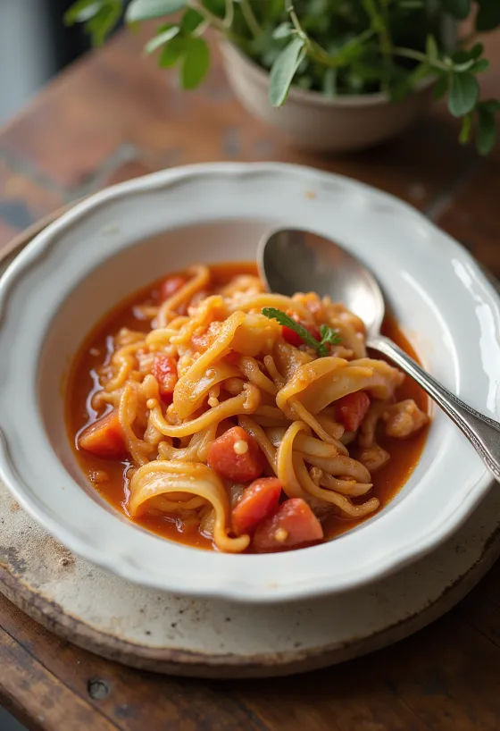 Paradajková kapusta podávaná s čerstvým kôprom a šťavnatými mäsovými guľkami.