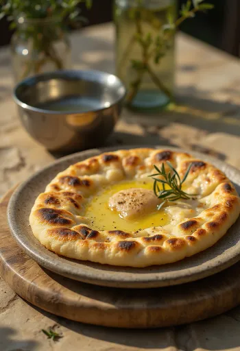 Alžírsky ploský chlieb Kesra servírovaný