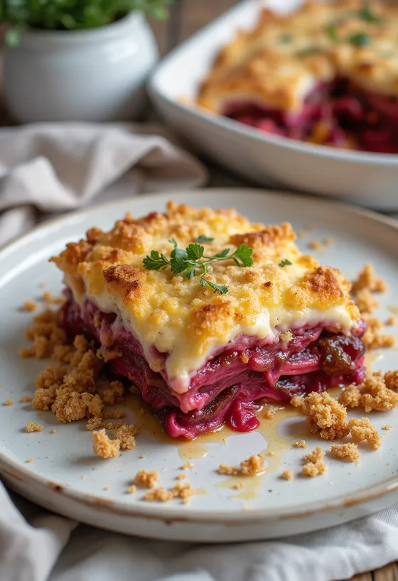 Vegánska baklažánová musaka s cviklou