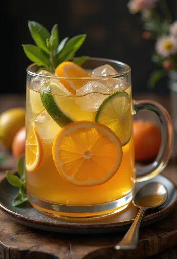 Džbán citrusového cideru s plátkami pomaranča a limetky