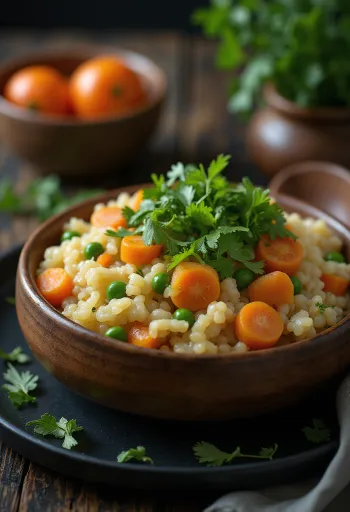 Harees so zeleninou, zdobený čerstvým koriandrom