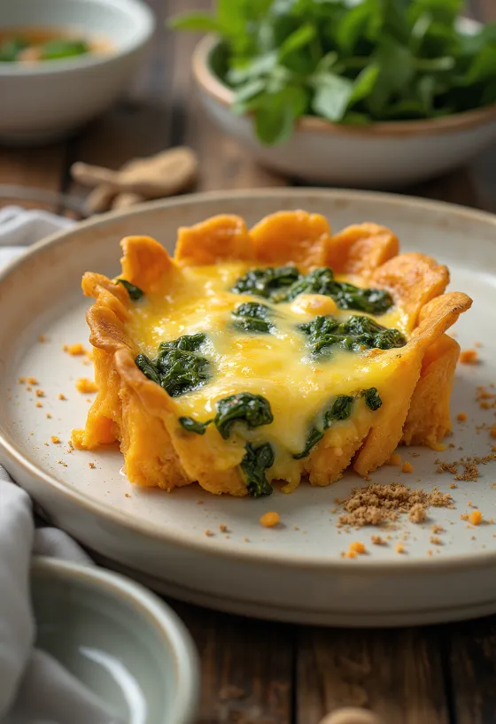 Bezlepkový quiche s batátmi nakrájaný na kúsky