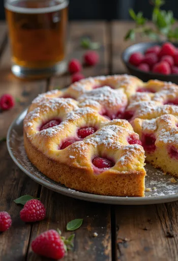 Servírovaný malinový koláč