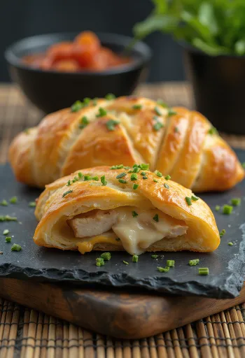 Stromboli s kuracím mäsom a roztopenou mozzarellou, zvonku chrumkavé a vnútri mäkké