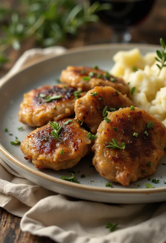 Restovaná kuracia pečeň upečená do chrumkava, podávaná s čerstvým chlebom a červenou cibuľou