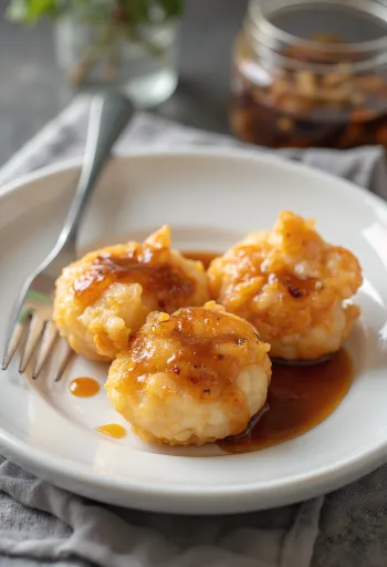 Pempek udang podávaný s omáčkou cuko