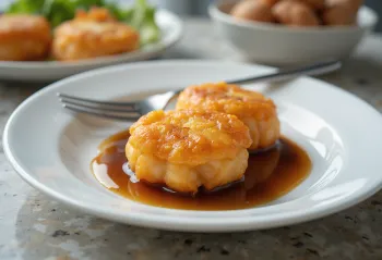 Pempek udang podávaný s omáčkou cuko