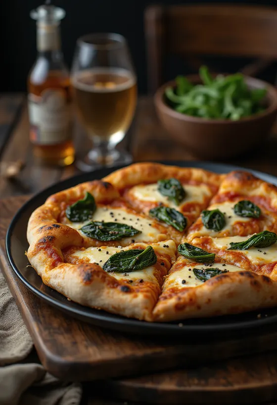 Tibetská pizza servírovaná so syrom z jaka a čerstvým špenátom