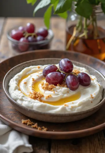 Probiotický korenený jogurt s hroznom, čerstvými lístkami mäty