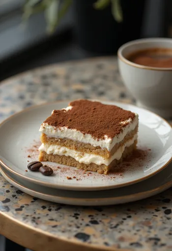 Tiramisu torta bez cukru v elegantnom podávaní