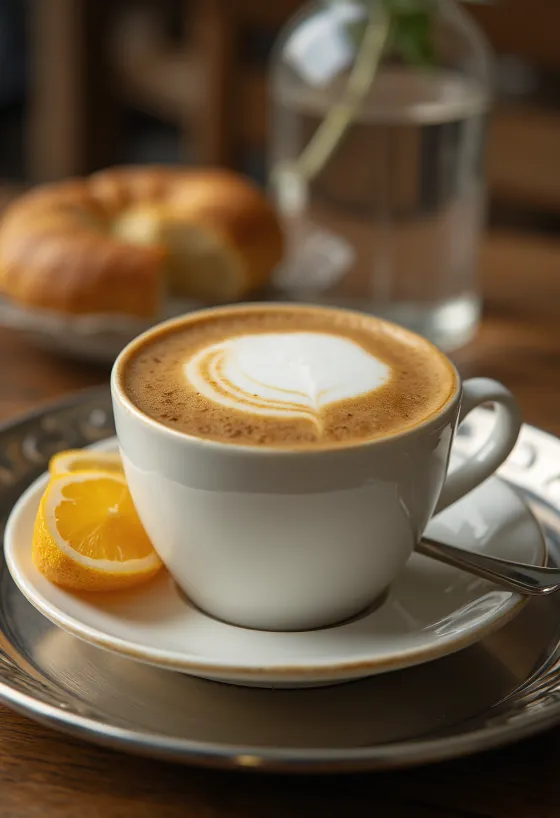 Škoricovo-zázvorové latte, kávový nápoj ozdobený celou škoricou a zázvorom