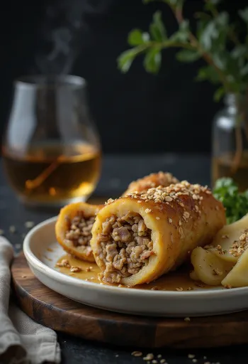 Haggis podávaný s varenými zemiakmi a kvakou