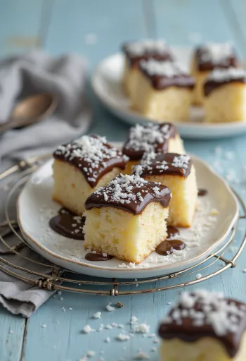 Kokosové kocky s čokoládovou polevou a strúhaným kokosom