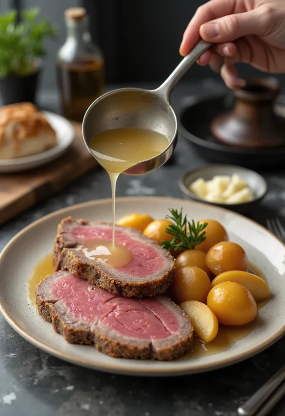 Tafelspitz podávaný so zemiakmi a jablkovým chrenom