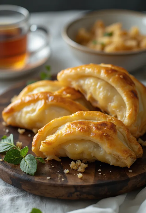Čerstvý klasický börek podávaný plnený feta syrom a tvarohom
