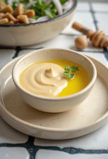 Medovo-zázvorová tahini omáčka servírovaná v miske
