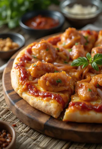 Barbecue chicken pizza s grilovaným kurčaťom a červenou cibuľou