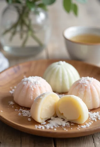 Mochi so zmrzlinou, čerstvo vytvarované, so zmrzlinou uprostred