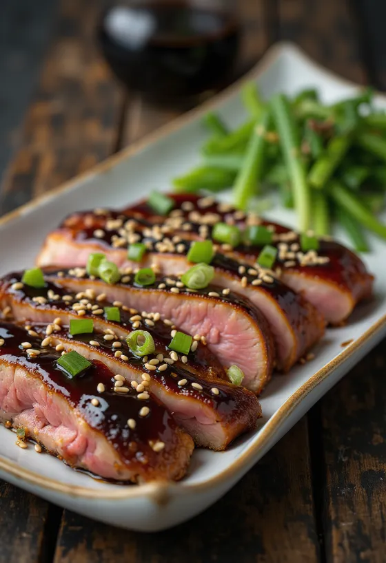 Teriyaki kačica, kačacie prsia na japonský spôsob s omáčkou a sezamom