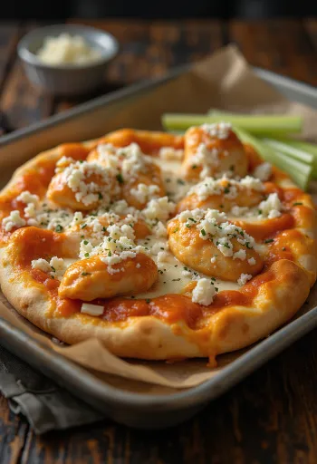 Buffalo chicken pizza s pikantným kurčaťom a modrým syrom