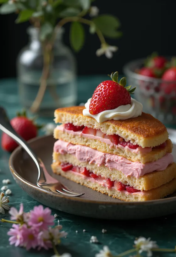 Torta s jahodovým krémom zdobená čerstvými jahodami