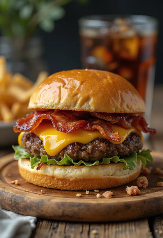 Slaninový burger s chrumkavou slaninou a roztopeným syrom