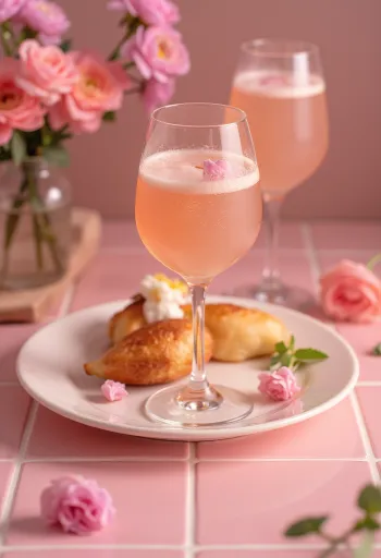 Kokteil Bellini zdobený čerstvým broskyňovým pyré a proseccom