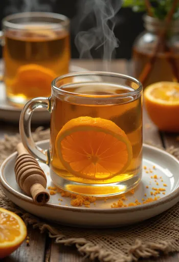 Škoricovo-medový cider, hrejivý nápoj ozdobený plátkom pomaranča a škoricou
