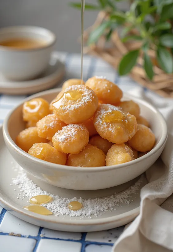 Petulla albánska šiška s práškovým cukrom alebo medom