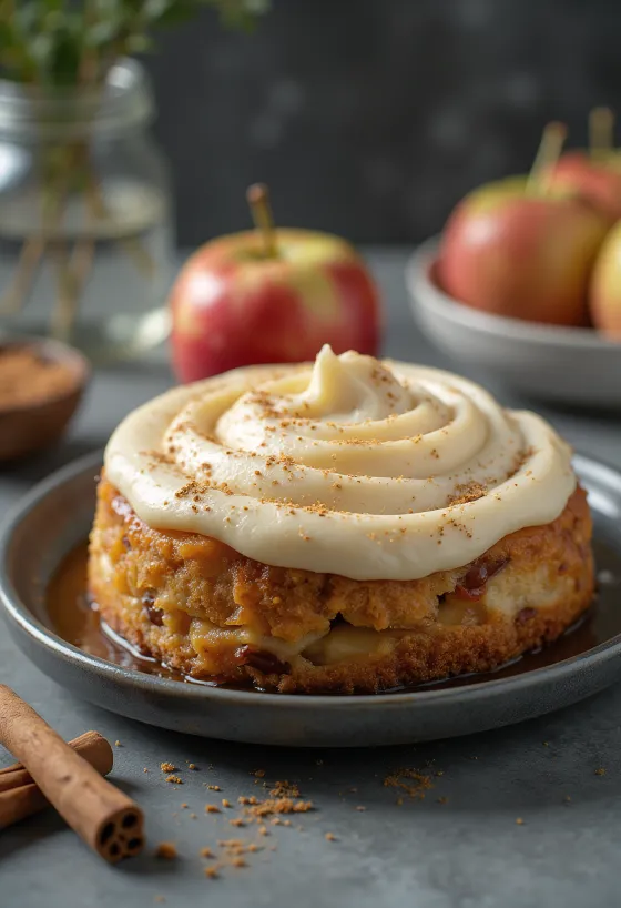 Škoricová torta s jablkovou penou zdobená plátkami jabĺk