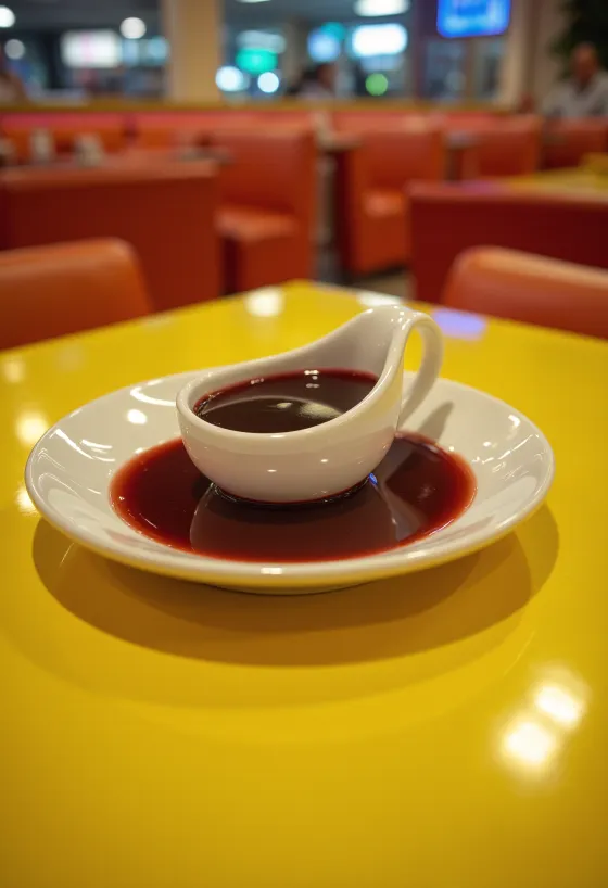 Pomarančová omáčka z červeného vína v miske, ozdobená čerstvým rozmarínom a pomarančovou kôrou.