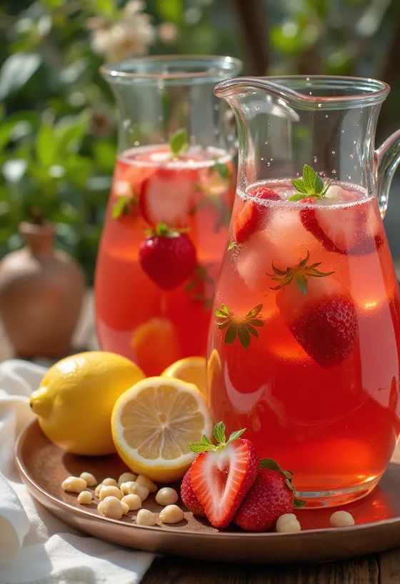 Jahodová limonáda s ľadom a mätou