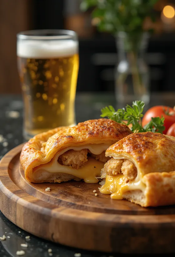 Dozlatista upečené calzone s vyprážaným mäsom