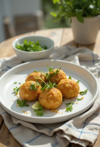 Acarajé so šalátom zo zelených paradajok, chrumkavé brazílske jedlo