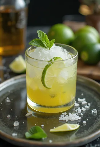 Kokteil Caipirinha s kúskami limetky a drveným ľadom