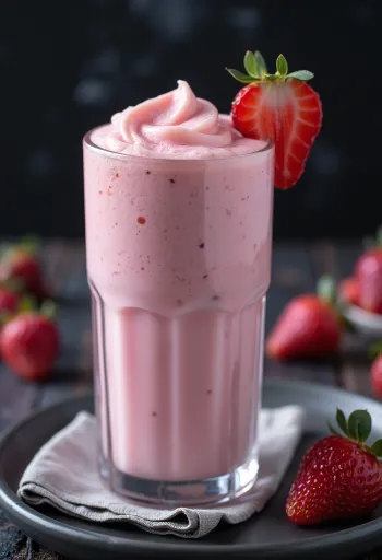 Krémový jahodový shake s čerstvou jahodou