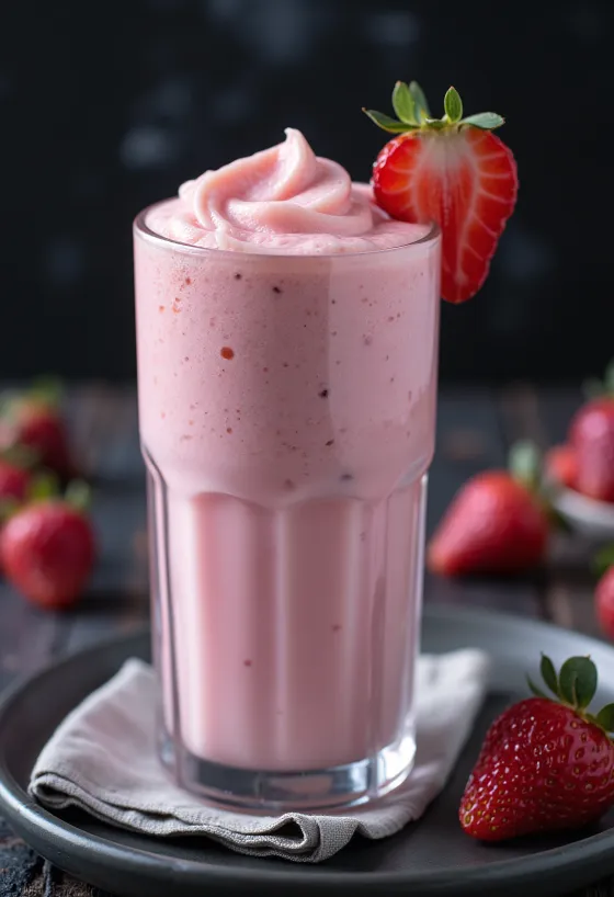 Krémový jahodový shake s čerstvou jahodou