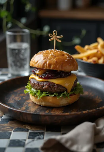 Gurmánsky burger s husacou pečeňou a hľuzovkou